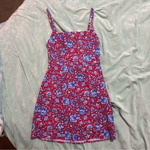 MANGO Blue and red floral mini backless dress